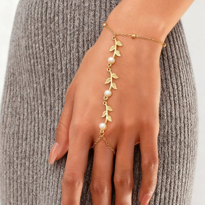 Bracelet Chaine Bague Feuilles Et Perles