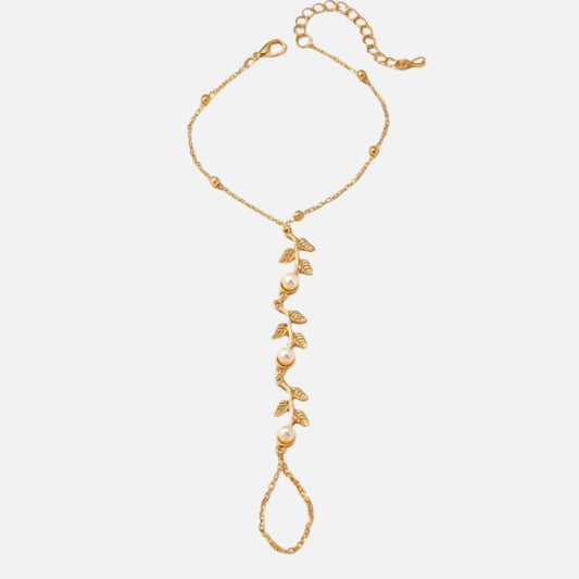 Bracelet Chaine Bague Feuilles Et Perles