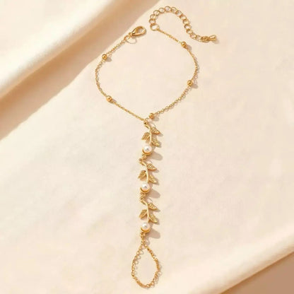 Bracelet Chaine Bague Feuilles Et Perles