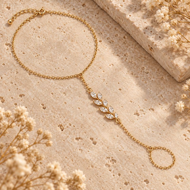 Bracelet Chaine Bague Feuilles De Zircons