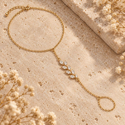 Bracelet Chaine Bague Feuilles De Zircons