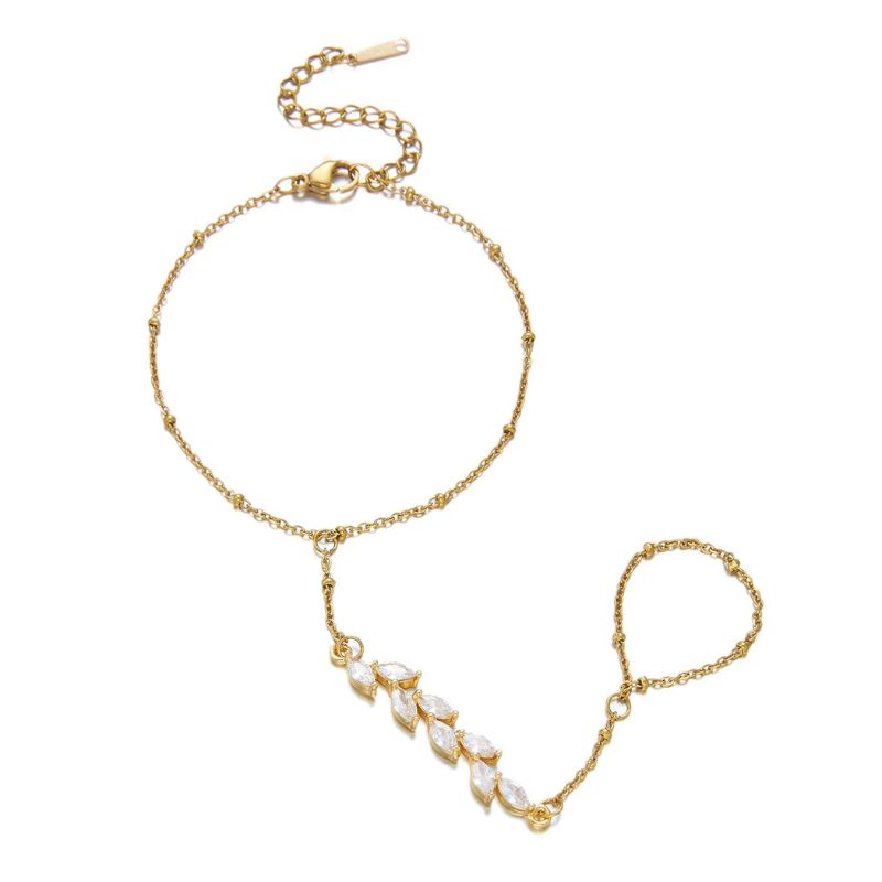 Bracelet Chaine Bague Feuilles De Zircons