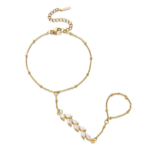 Bracelet Chaine Bague Feuilles De Zircons