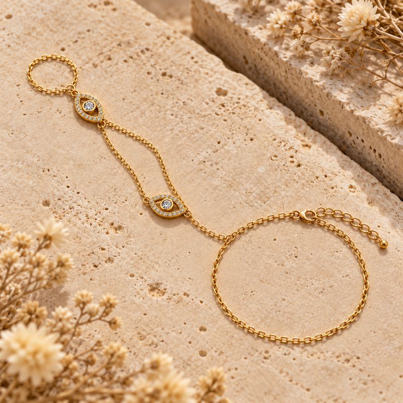 Bracelet Chaine Bague Œil Ajouré Zircons
