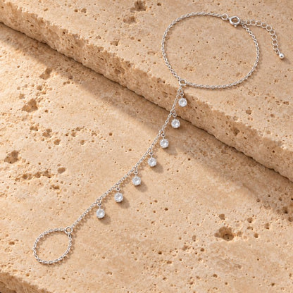 Bracelet Chaine Bague Strass Pendants - Acier Inoxydable