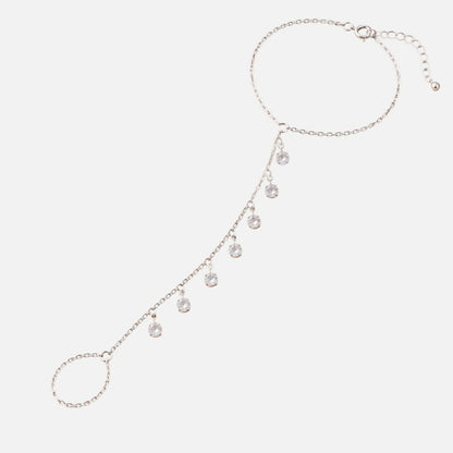 Bracelet Chaine Bague Strass Pendants - Acier Inoxydable