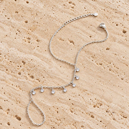 Bracelet Chaine Bague Strass Pendants - Acier Inoxydable