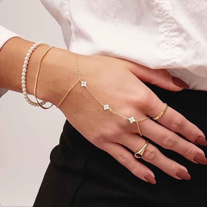 Bracelet Chaine Bague Trois Fleurs