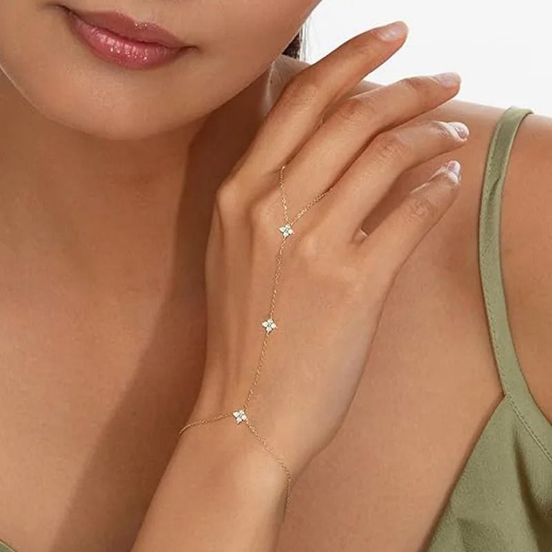 Bracelet Chaine Bague Trois Fleurs