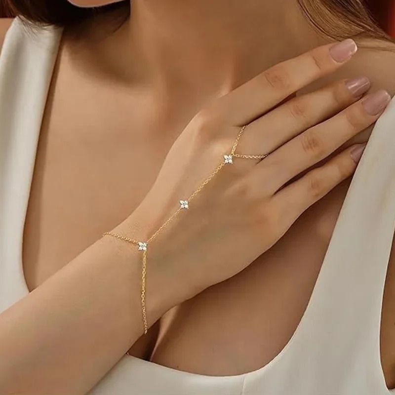 Bracelet Chaine Bague Trois Fleurs