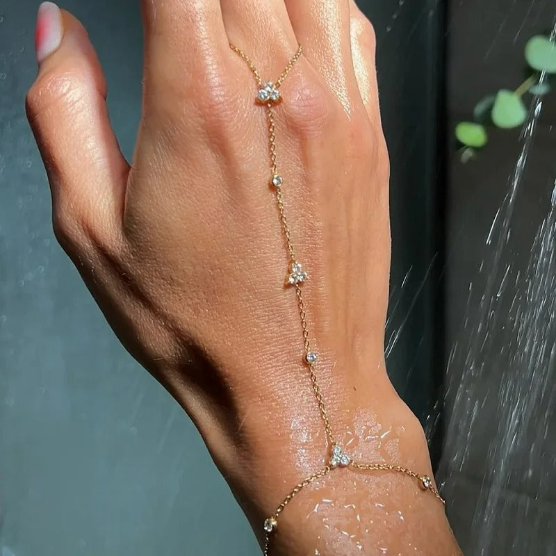 Bracelet Chaine Bague Trois Fleurs
