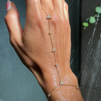 Bracelet Chaine Bague Trois Fleurs