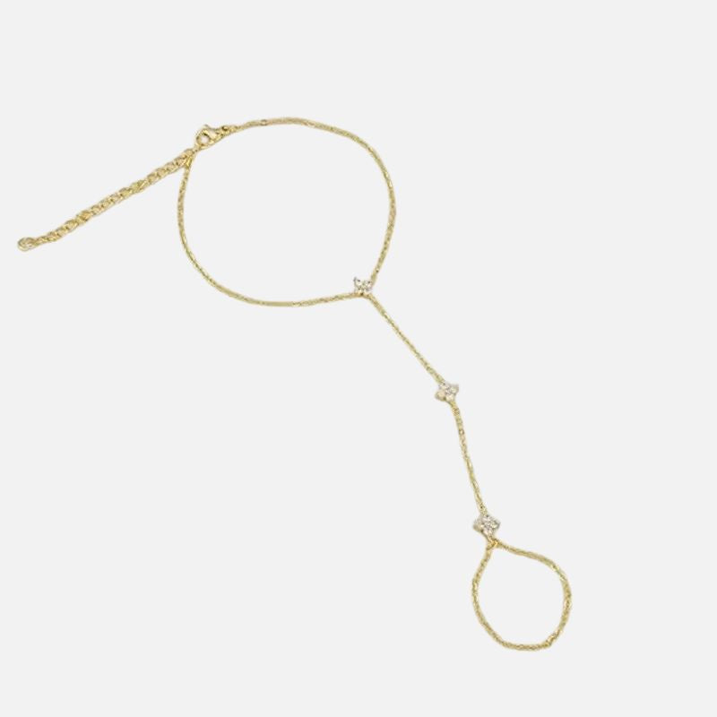 Bracelet Chaine Bague Trois Fleurs