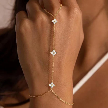 Bracelet Chaine Bague Trois Fleurs