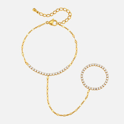 Bracelet Chaine Bague Zircons Et Anneau Serti - Acier Inoxydable
