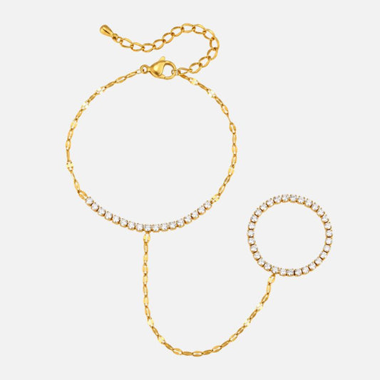 Bracelet Chaine Bague Zircons Et Anneau Serti - Acier Inoxydable