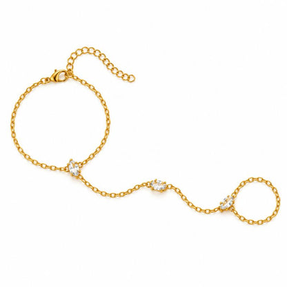 Bracelet Chaine Bague Zircons Navette Doré