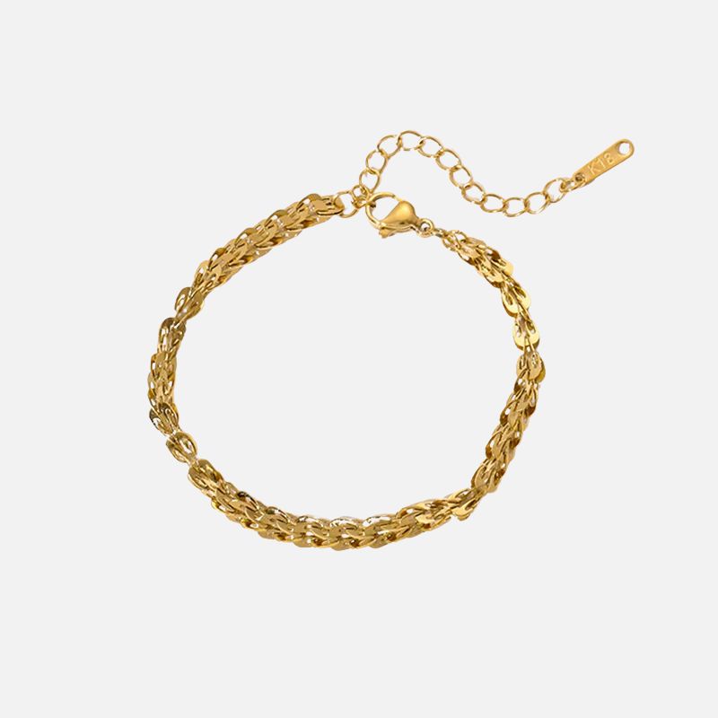 Bracelet Chaine Femme Acier Inoxydable Maillons Sculptés Dorés