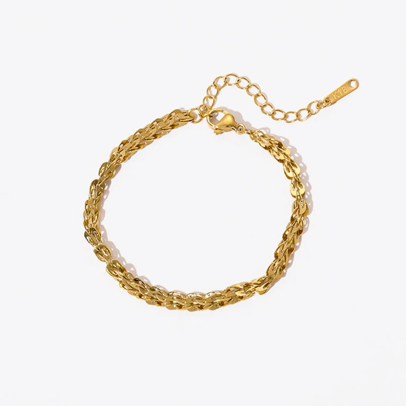 Bracelet Chaine Femme Acier Inoxydable Maillons Sculptés Dorés