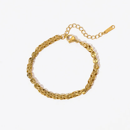 Bracelet Chaine Femme Acier Inoxydable Maillons Sculptés Dorés