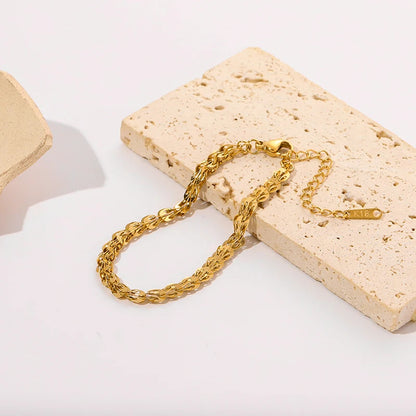 Bracelet Chaine Femme Acier Inoxydable Maillons Sculptés Dorés