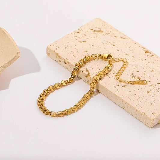 Bracelet Chaine Femme Acier Inoxydable Maillons Sculptés Dorés