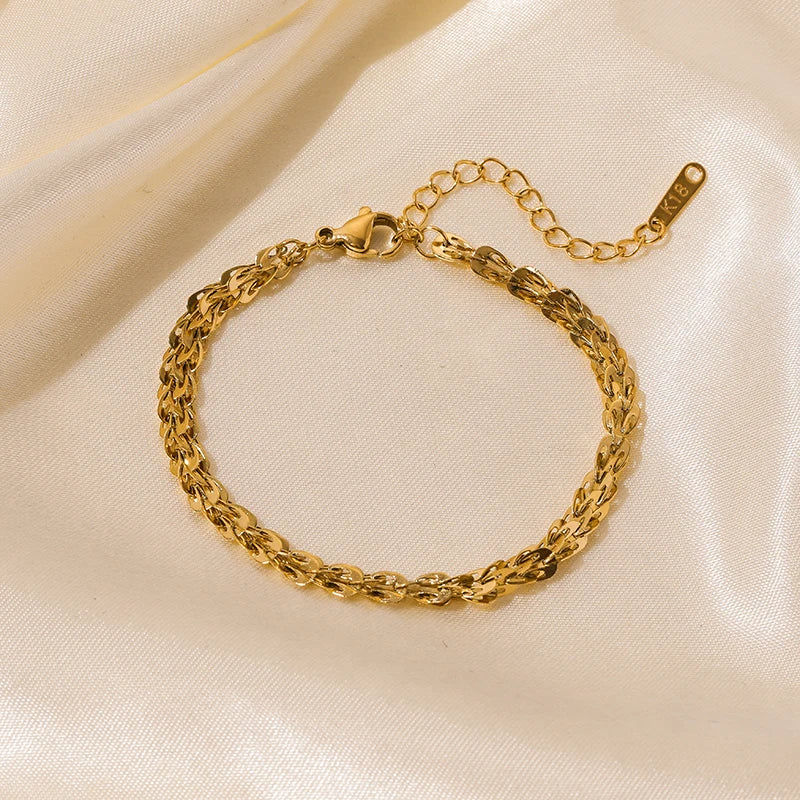 Bracelet Chaine Femme Acier Inoxydable Maillons Sculptés Dorés