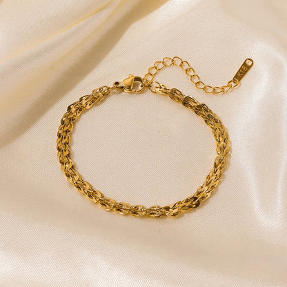 Bracelet Chaine Femme Acier Inoxydable Maillons Sculptés Dorés