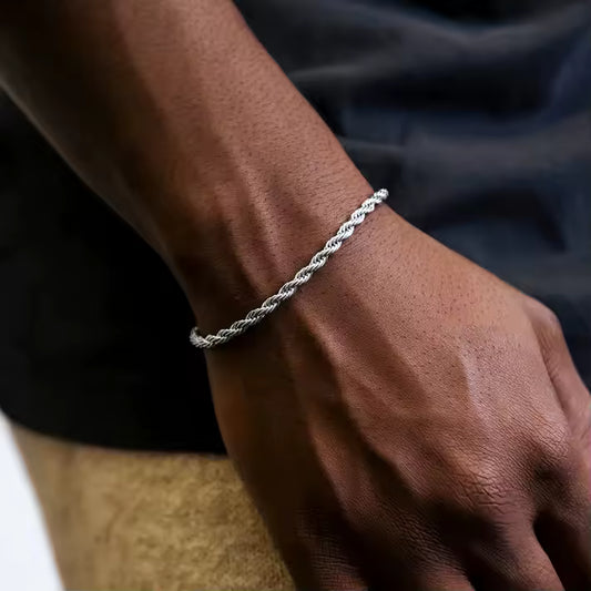 Bracelet Chaine Homme Fin Argenté Acier Inoxydable