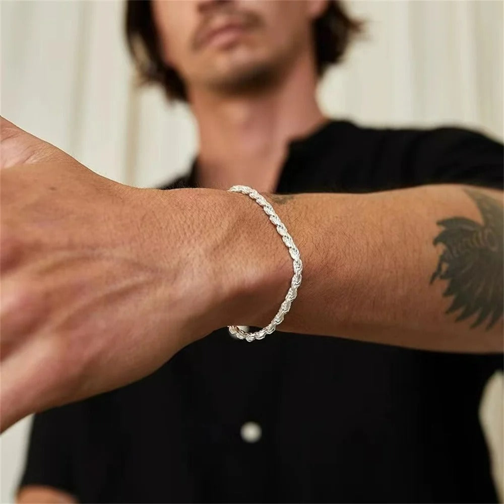 Bracelet Chaine Homme Fin Argenté Acier Inoxydable