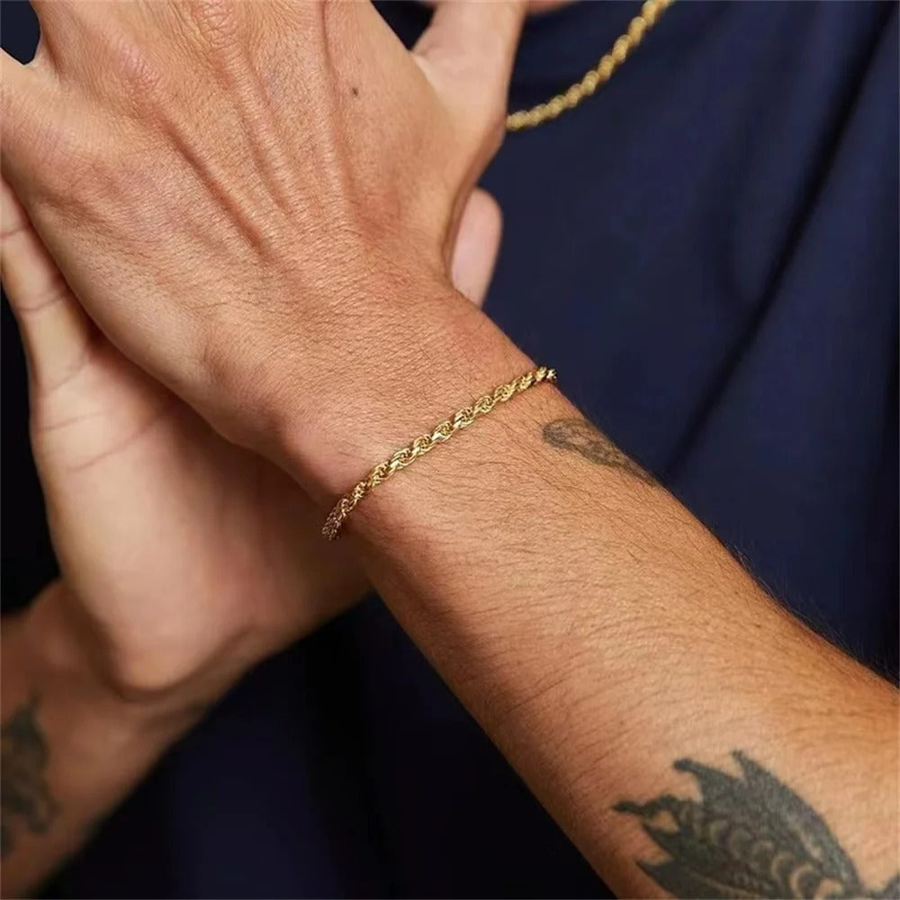 Bracelet Chaine Homme Fin Doré Acier Inoxydable