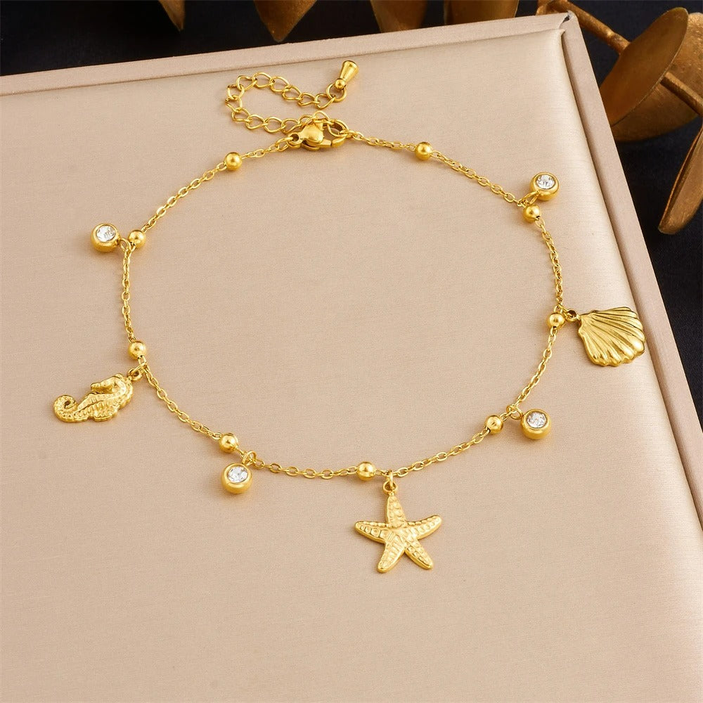 Bracelet Cheville Femme Breloques Marines - Acier Inoxydable