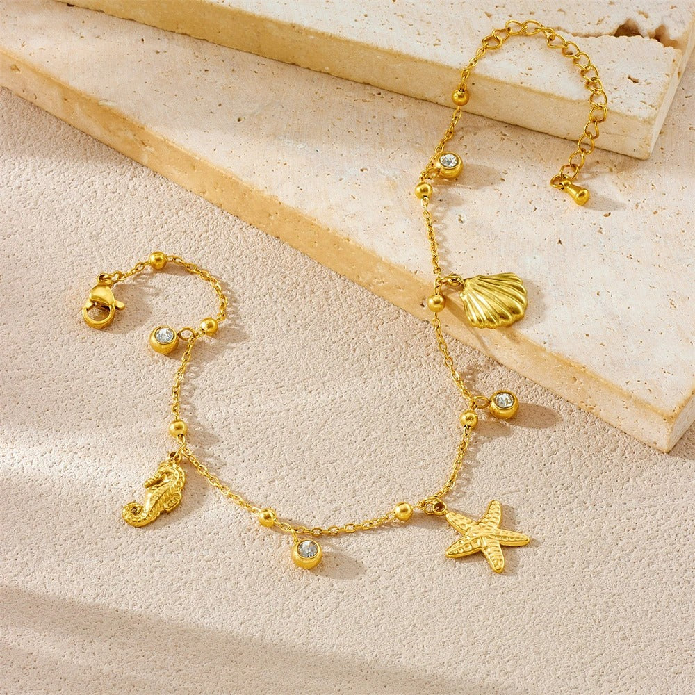 Bracelet Cheville Femme Breloques Marines - Acier Inoxydable