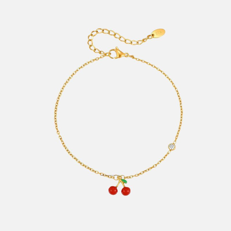 Bracelet Cheville Femme Cerise Rouge - Acier Inoxydable