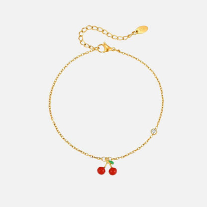 Bracelet Cheville Femme Cerise Rouge - Acier Inoxydable
