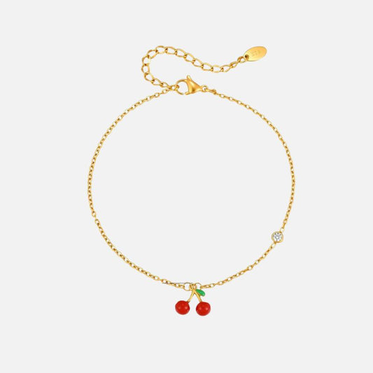 Bracelet Cheville Femme Cerise Rouge - Acier Inoxydable
