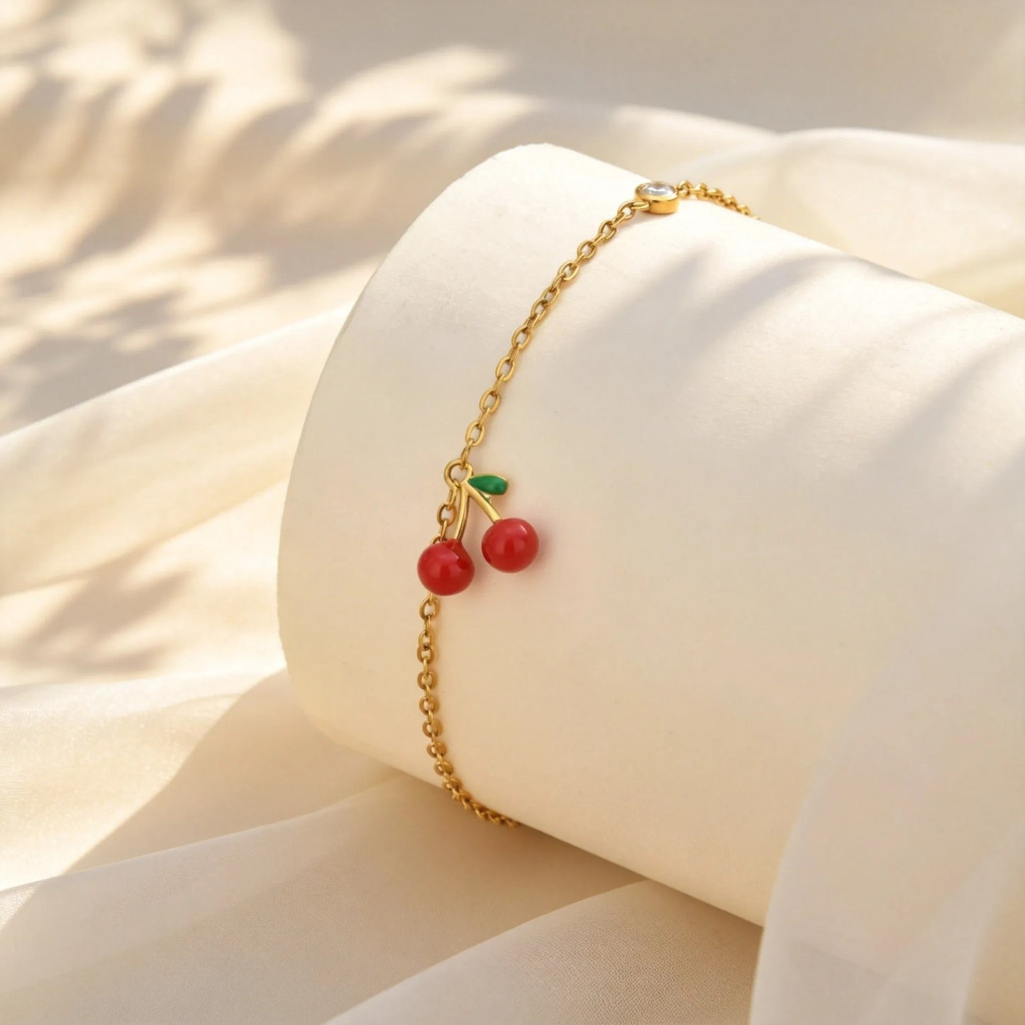 Bracelet Cheville Femme Cerise Rouge - Acier Inoxydable