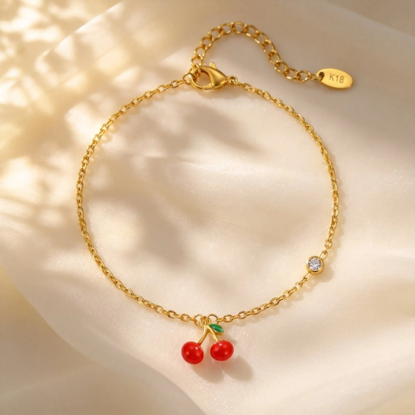 Bracelet Cheville Femme Cerise Rouge - Acier Inoxydable