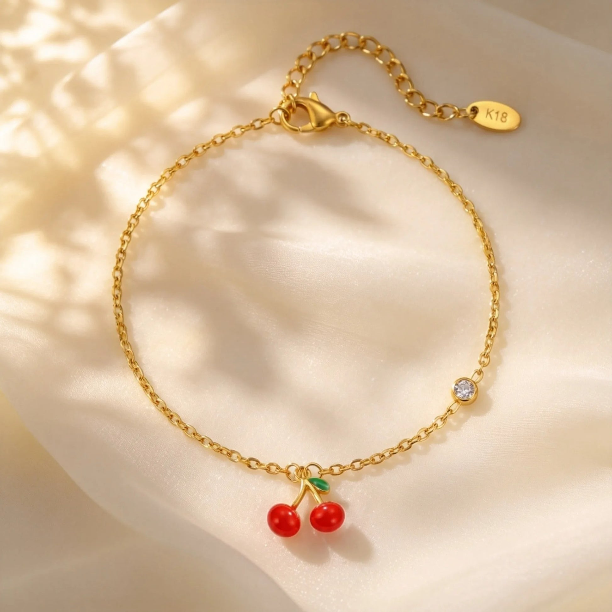 Bracelet Cheville Femme Cerise Rouge - Acier Inoxydable