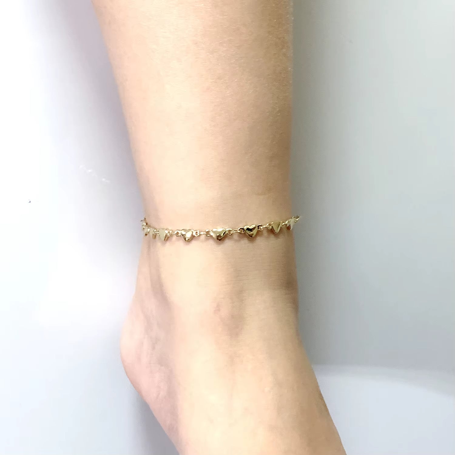 Bracelet Cheville Femme Coeurs en Acier Inoxydable