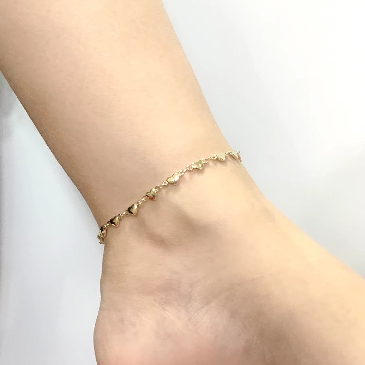 Bracelet Cheville Femme Coeurs en Acier Inoxydable