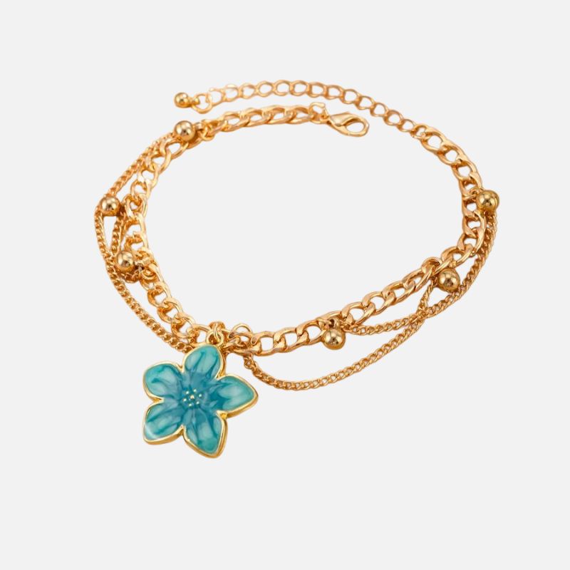 Bracelet Cheville Femme Fleur Émaillée Dorée