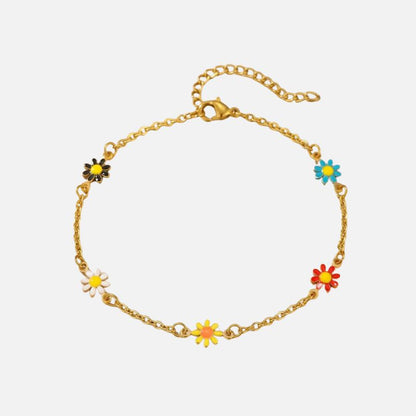Bracelet Cheville Femme Marguerites Acier Inoxydable