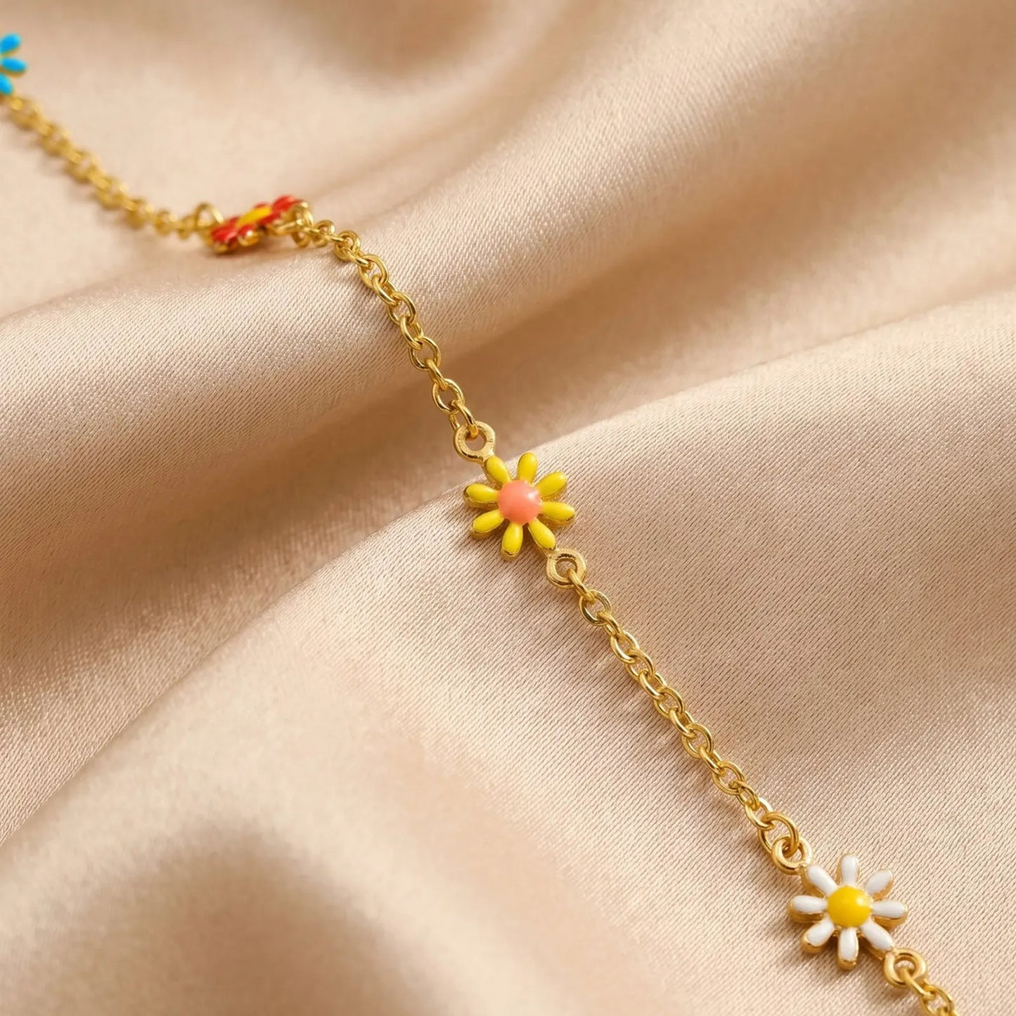 Bracelet Cheville Femme Marguerites Acier Inoxydable