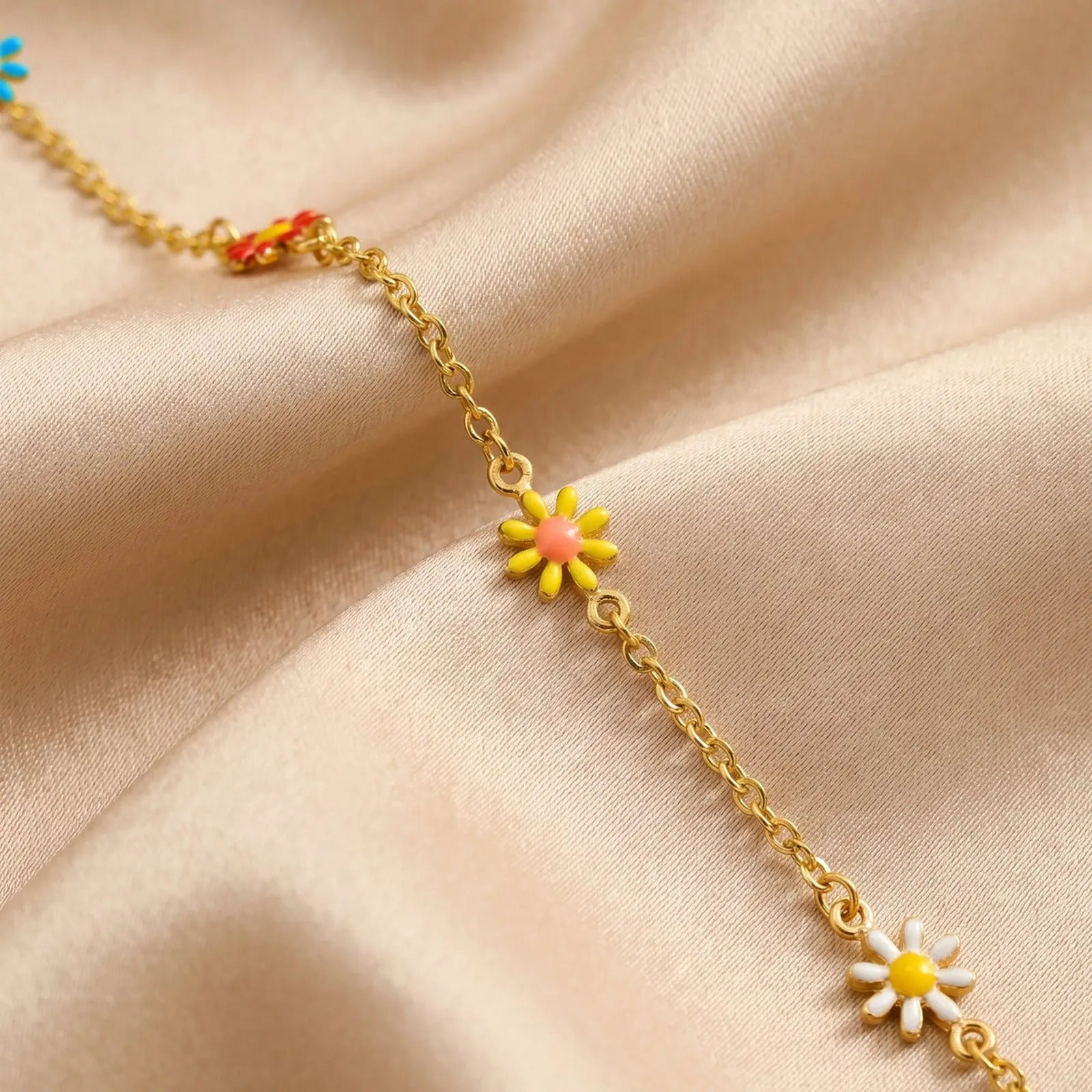 Bracelet Cheville Femme Marguerites Acier Inoxydable
