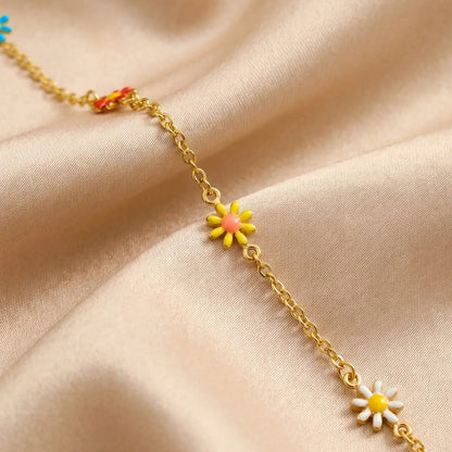 Bracelet Cheville Femme Marguerites Acier Inoxydable