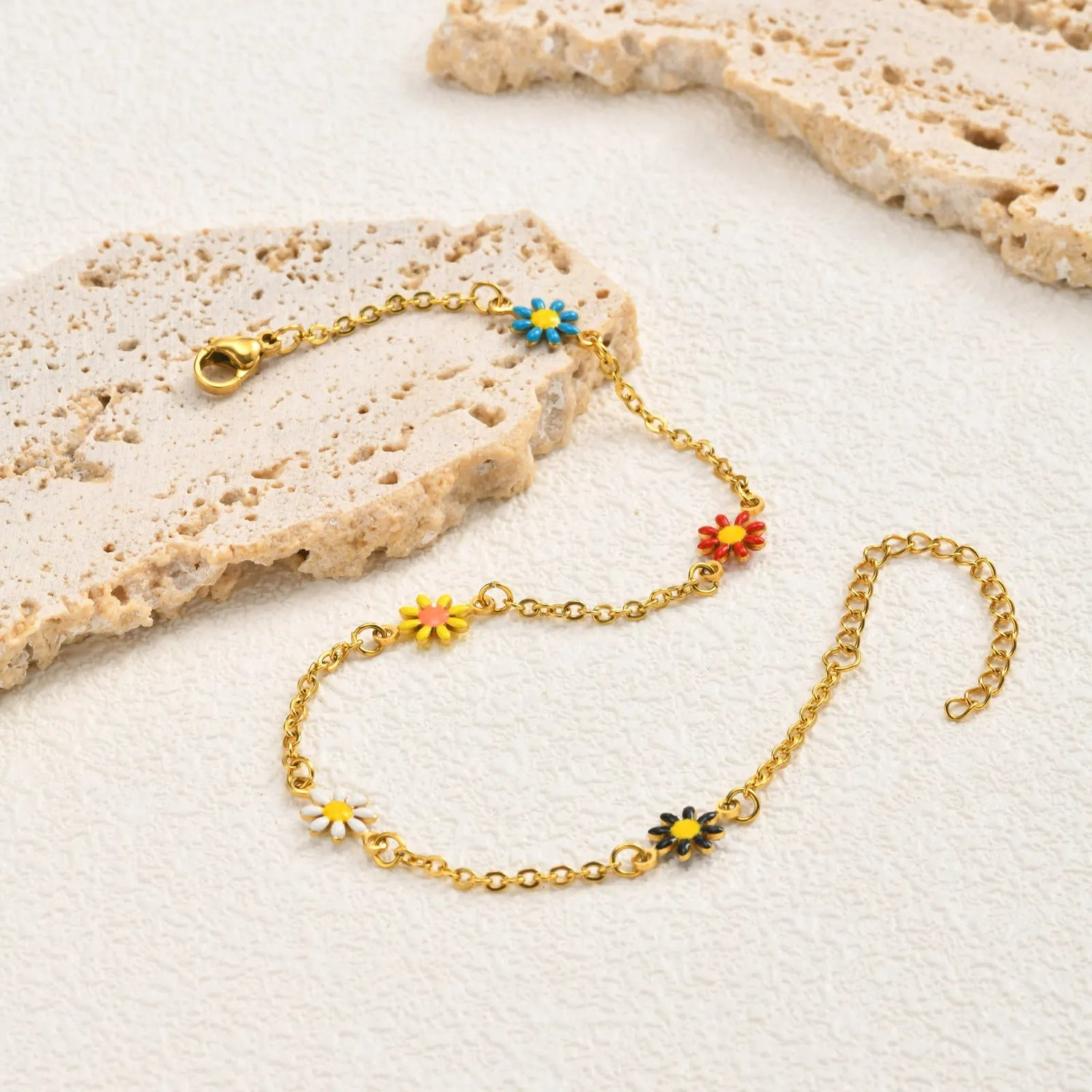 Bracelet Cheville Femme Marguerites Acier Inoxydable