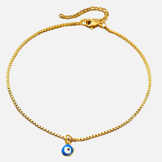 Bracelet Cheville Femme Oeil Bleu en Acier Inoxydable