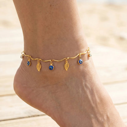 Bracelet Cheville Femme Œil Protecteur - Acier Inoxydable