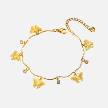 Bracelet Cheville Femme Papillons Dorés Ajourés - Acier Inoxydable